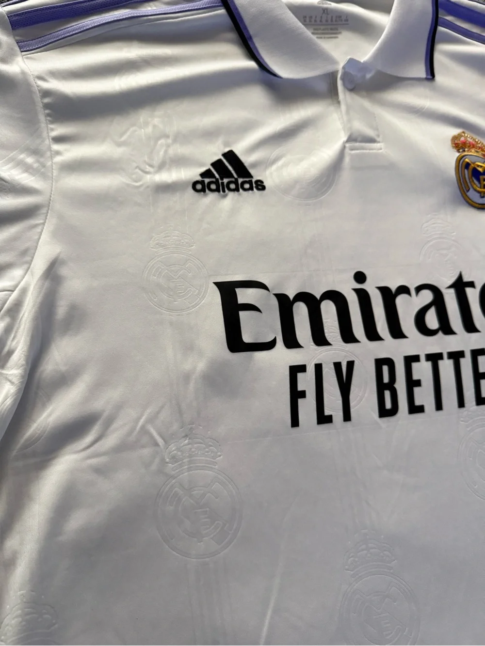 Real Madrid Adidas White Home Jersey - Emirates Fly Better Size XL Authentic